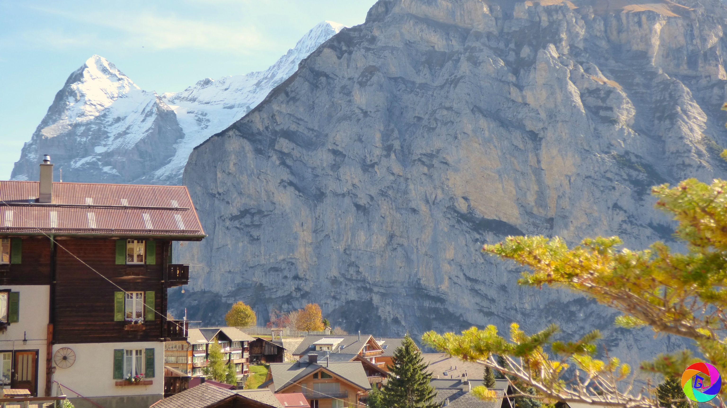 Village high up in mountains reached by cable car